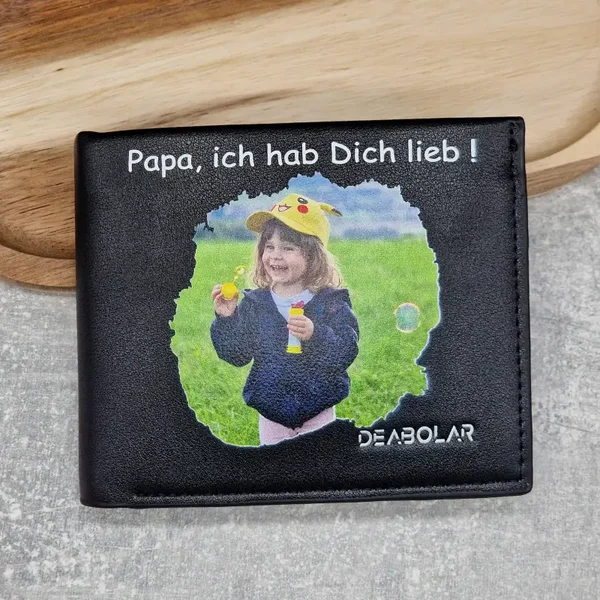 Männer Geldbeutel mit Foto & Wunschtext Personalisiert – PU Kunstleder Portemonnaie, Geschenkidee zu Weihnachten, Vatertag und Geburtstag