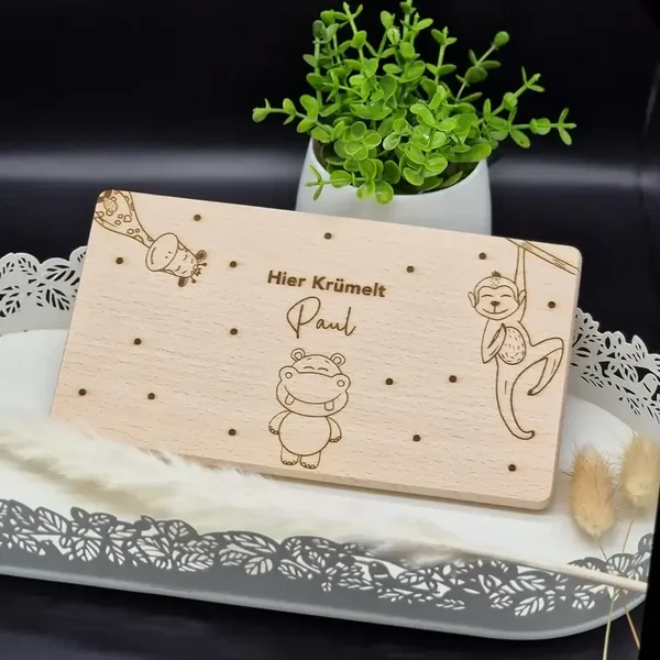 Frühstücksbrett Personalisiert für Kinder, Zoo Tiere, Brettchen mit Namen, Schulkind-Brettchen, Einschulungsgeschenk, Schultüte Füllung
