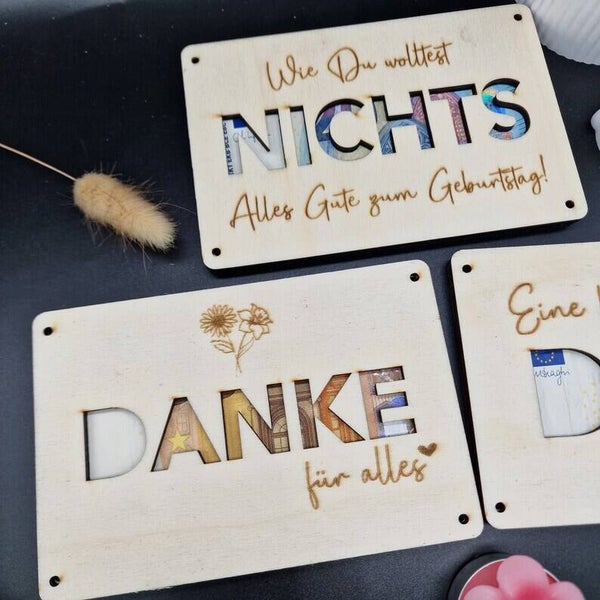 Geldscheingeschenk Holzkarte / Karte für Geldgeschenke / Geldgeschenk Spruch Geburtstag / Holzkarten / ausgefallen / Geburtstagskarte