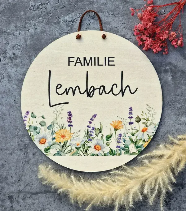 Türschild mit Familienname personalisiert / Hochzeitsgeschenk / Geschenk zum Einzug / Namen willkommen Schild Holz / Türkranz Familienschild