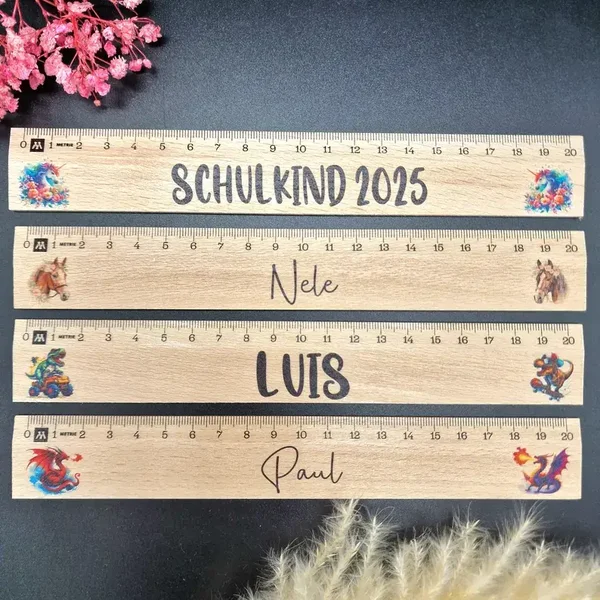 Lineal Personalisiert Kinder, Holzlineal Schule, Einschulung Geschenk, Schulkind 2025, Kleinigkeit Schultüte, Junge, Mädchen