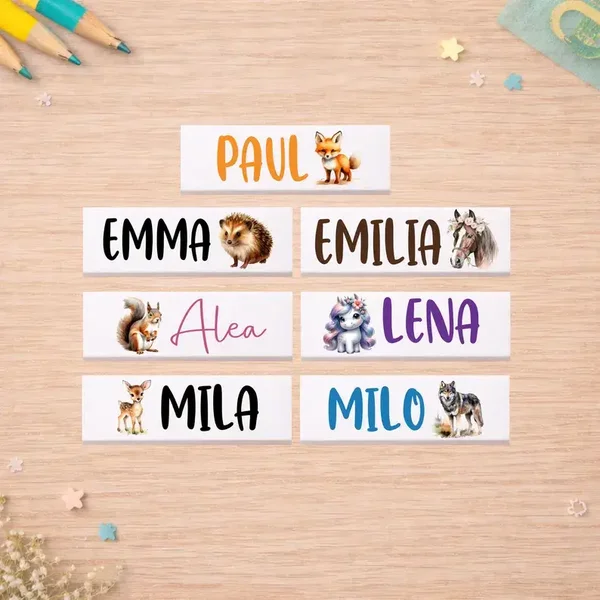 Radiergummi personalisiert mit Name – Tiermotive für Kinder, Perfekt zur Einschulung, Geschenk für Schulanfang Mädchen & Jungen