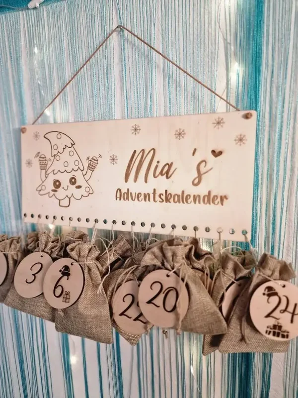 Personalisierter Adventskalender mit Name, Weihnachten, Adventskalender aus Holz, Advent, Jutesäckchen, Adventskalender zum befüllen, Kinder