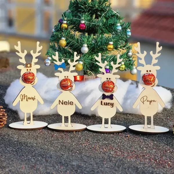 Rentier Weihnachtsdekoration Geschenk für Schokolade Personalisiert Namen aus Holz , Elch , Weihnachten , Hirsch , Schokoladenhalter