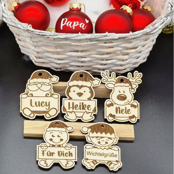 Geschenkeanhänger Weihnachten Holz Personalisiert , Weihnachtsdekoration, Baumschmuck mit Name , Etikett Anhänger , Weihnachtsanhänger