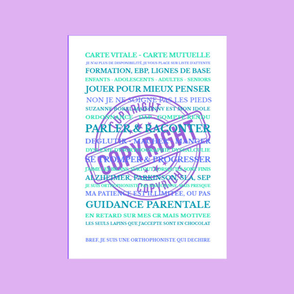 Affiche BREF JE SUIS ORTHOPHONISTE bleu/vert