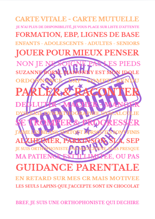 Affiche BREF JE SUIS ORTHOPHONISTE rose/orange