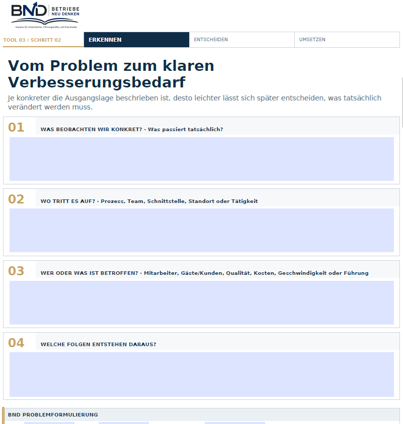 BND Toolkit – interaktives Arbeitswerkzeug Verbesserungsauftrag