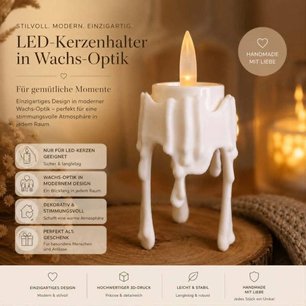Kerzenhalter in Wachsoptik für LED-Teelichter – Dekorative Teelichthalter | Modernes Wohnaccessoire | 3D-gedruckt