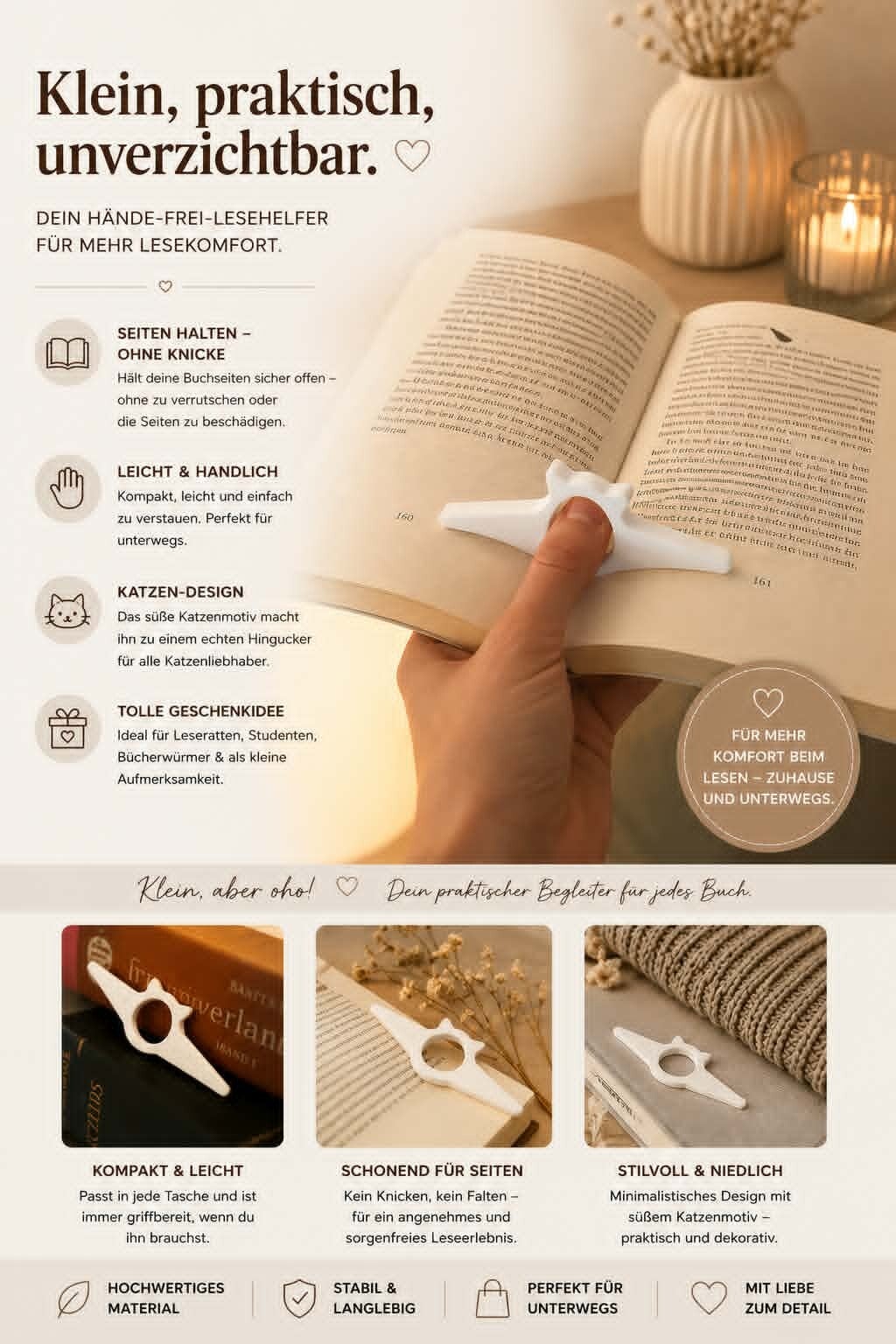 Buchseitenhalter | Buchhalter | Daumenhalter | Lesen | Buchzubehör