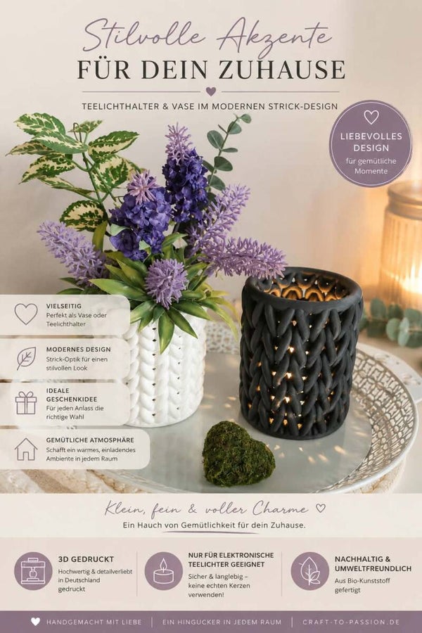 Gestrickter Kerzenhalter I Blumenvase I Deko I Romantisch