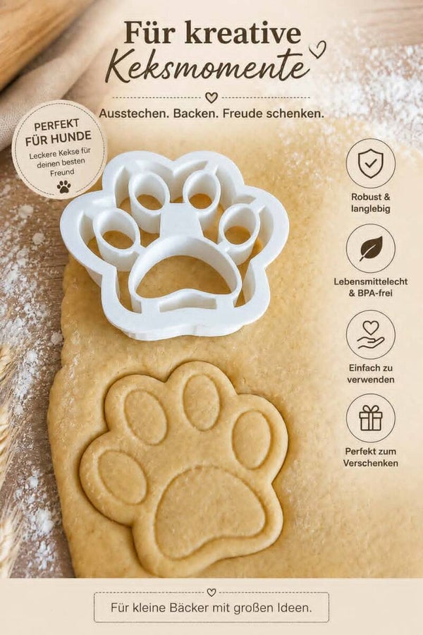 Pfoten Keksausstecher für Hundekekse – 3D gedruckte Ausstechform | Perfekt für DIY Hundeleckerlis & Kekse