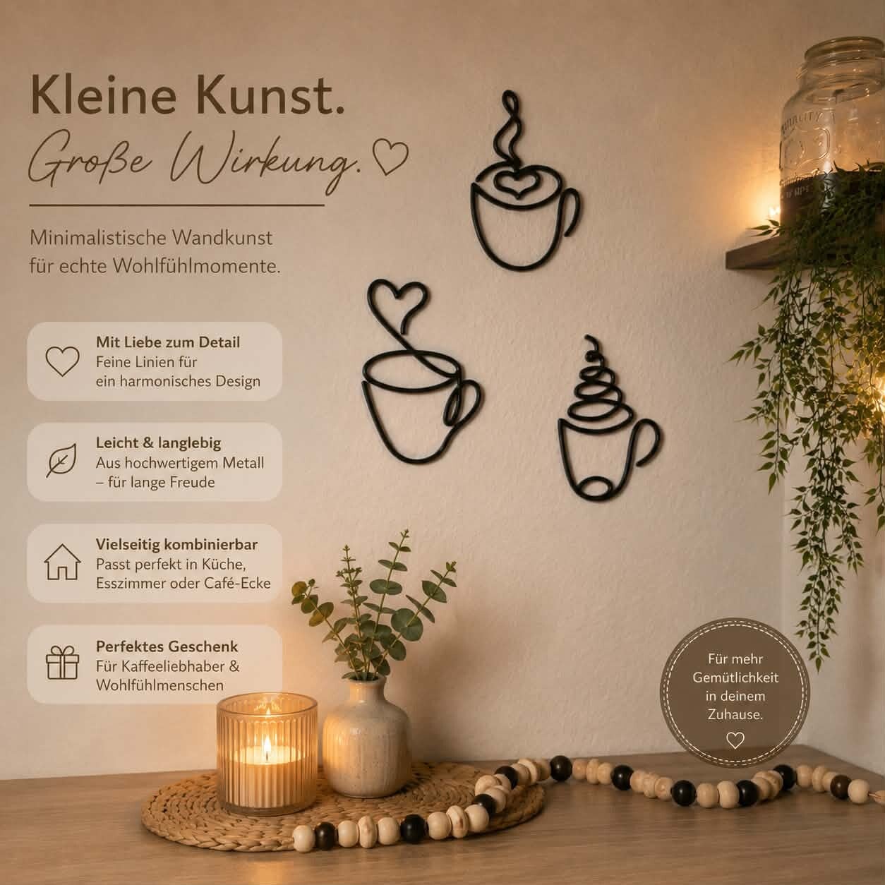 Minimalistische Tassendesigns I Elegante Dekoration für Küche, Café & Restaurant