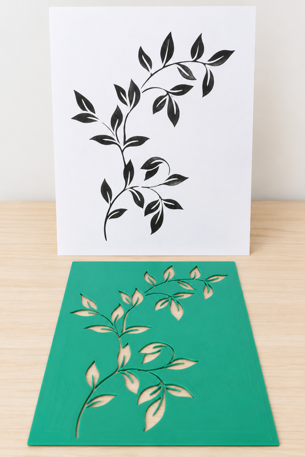 Blätter Schablone mit Rankenmotiv – DIY Stencil für Scrapbooking, Karten & Junk Journal