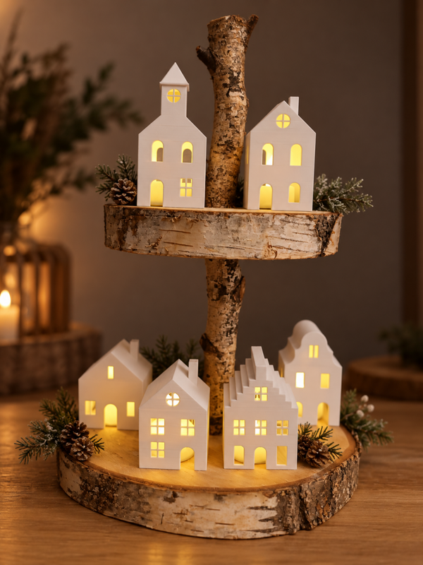 Weihnachtsdorf Häuser – 3D-gedruckte Lichthäuser für Winter- & Weihnachtsdeko