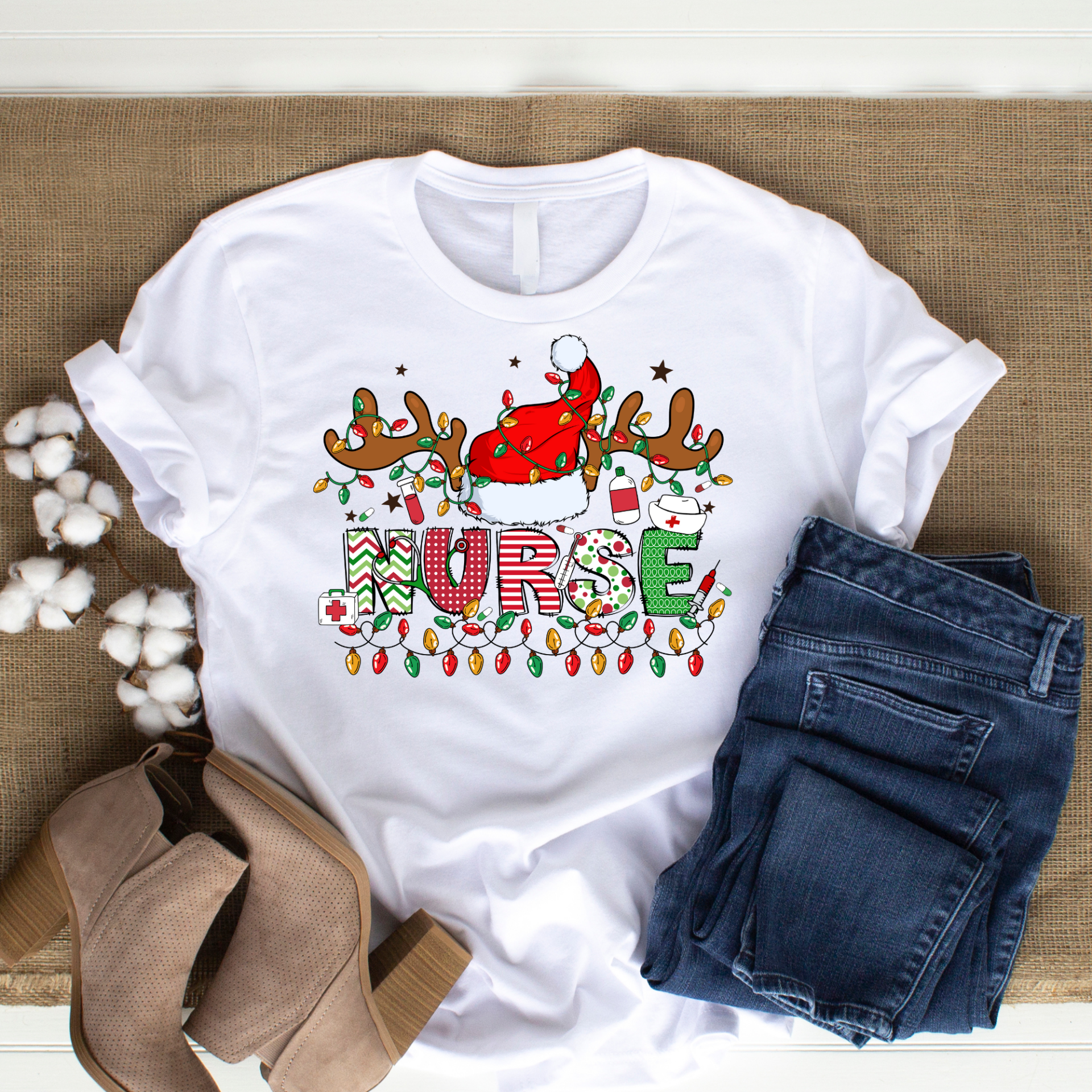 Nurse with Santa hat and antlers