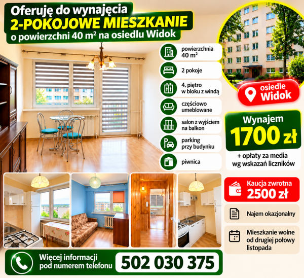Wynajmę 2-pokojowe mieszkanie – osiedle Widok, Kalisz