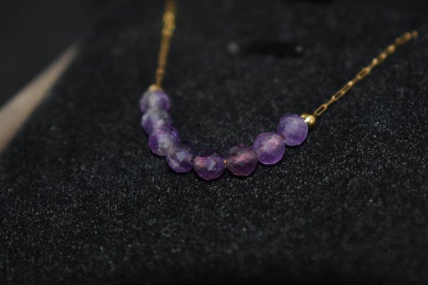 Collier en Améthyste – Plaqué Or – Perles Facettées