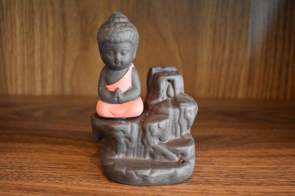 Porte-encens Backflow en céramique – Bouddha Rouge – 12,5 cm