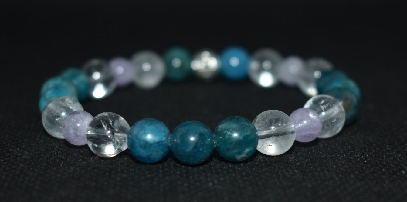 Bracelet Sérénité Mentale - Apatite-Cristal de roche - Améthyste lavande (4mm)