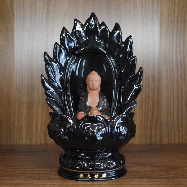 Porte-Encens Backflow Bouddha Fleur de Lotus en Céramique - 22 cm