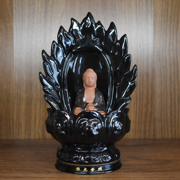 Porte-Encens Backflow Bouddha Fleur de Lotus en Céramique - 22 cm