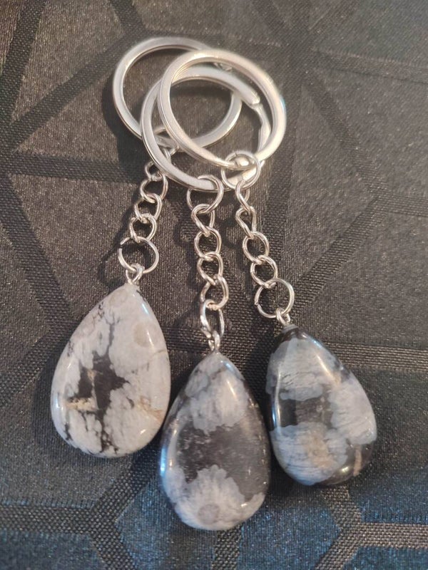 Porte-clés en Obsidienne Flocon de Neige naturelle