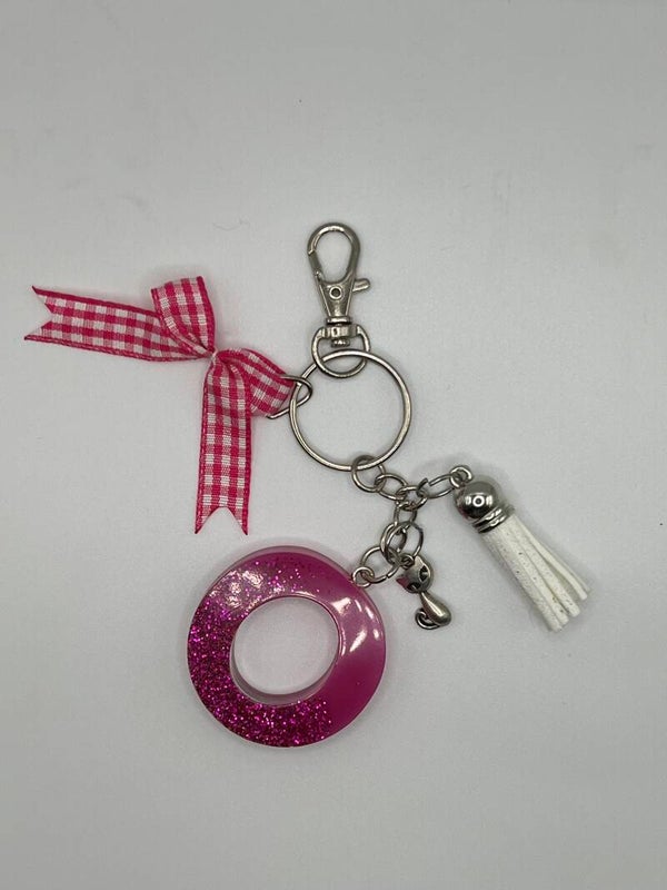 Sleutelhanger O fuchsia glitter