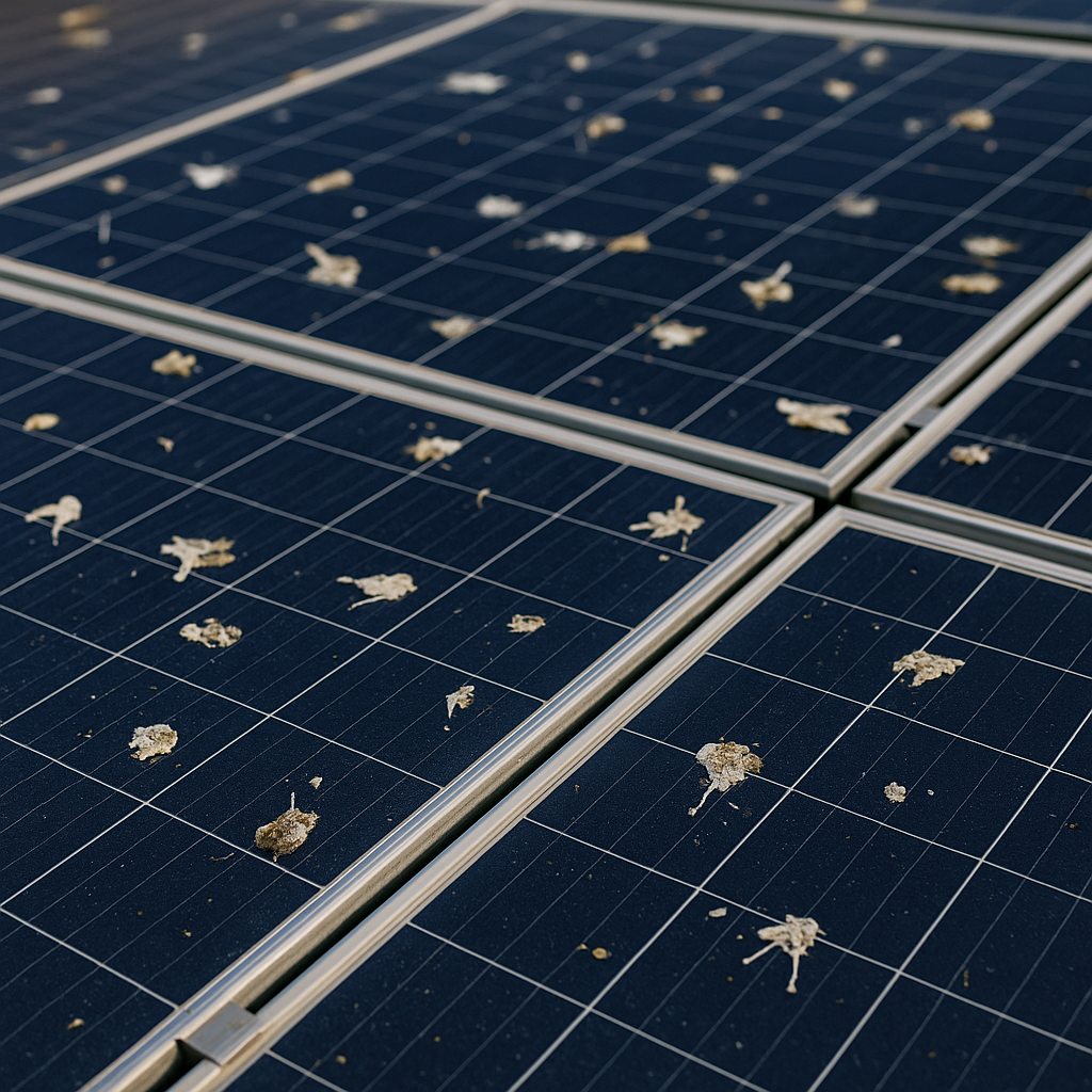 Bird droppings on a solar panel