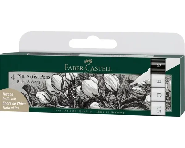 Kit 4 penne a china Pitt Artist Pen nero & bianco Faber-Castell