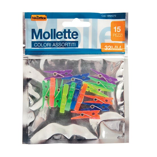 Mollette Colorate NikOffice – Set da 15 Pezzi (32mm)