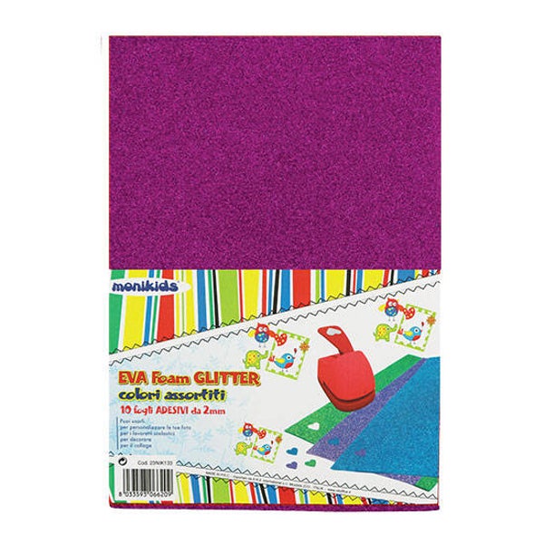 Fogli Gomma EVA Glitter 10 colori assortiti