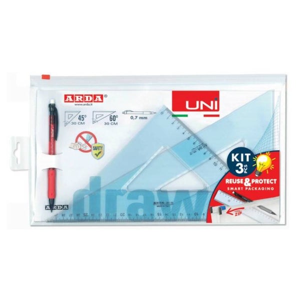 Arda Kit Draw UNI - Set Disegno 3 Pezzi in Busta Salvaspazio