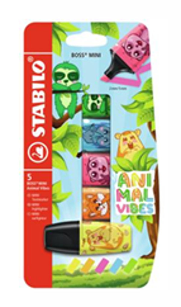 STABILO BOSS MINI Animal Vibes – Set da 5 Mini Evidenziatori Fluorescenti