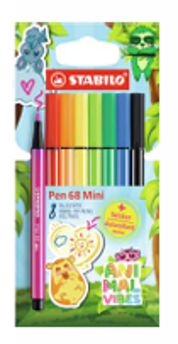 STABILO Pen 68 Mini Animal Vibes – Set da 8 Pennarelli