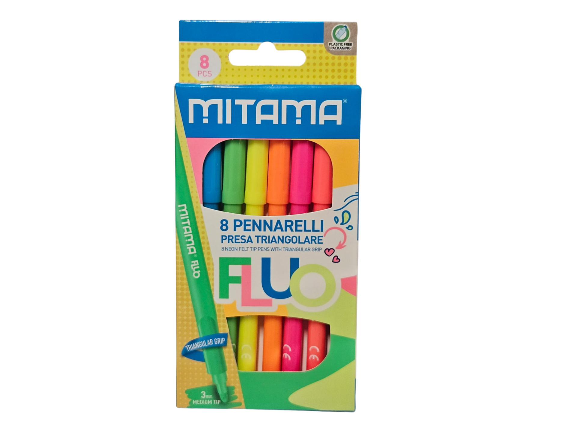 Pennarelli MITAMA Fluo – Set da 8 con Presa Triangolare