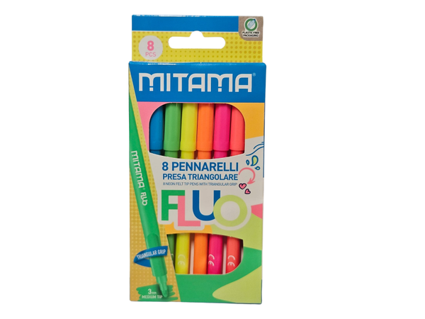 Pennarelli MITAMA Fluo – Set da 8 con Presa Triangolare