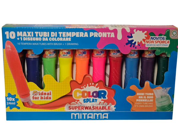Tempere MITAMA Color Splat – Set da 10 Maxi Tubi con Pennello