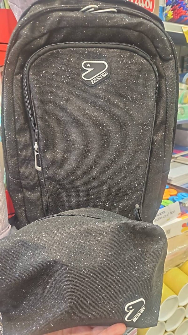 Zaino Seven shiny tech nero e trousse
