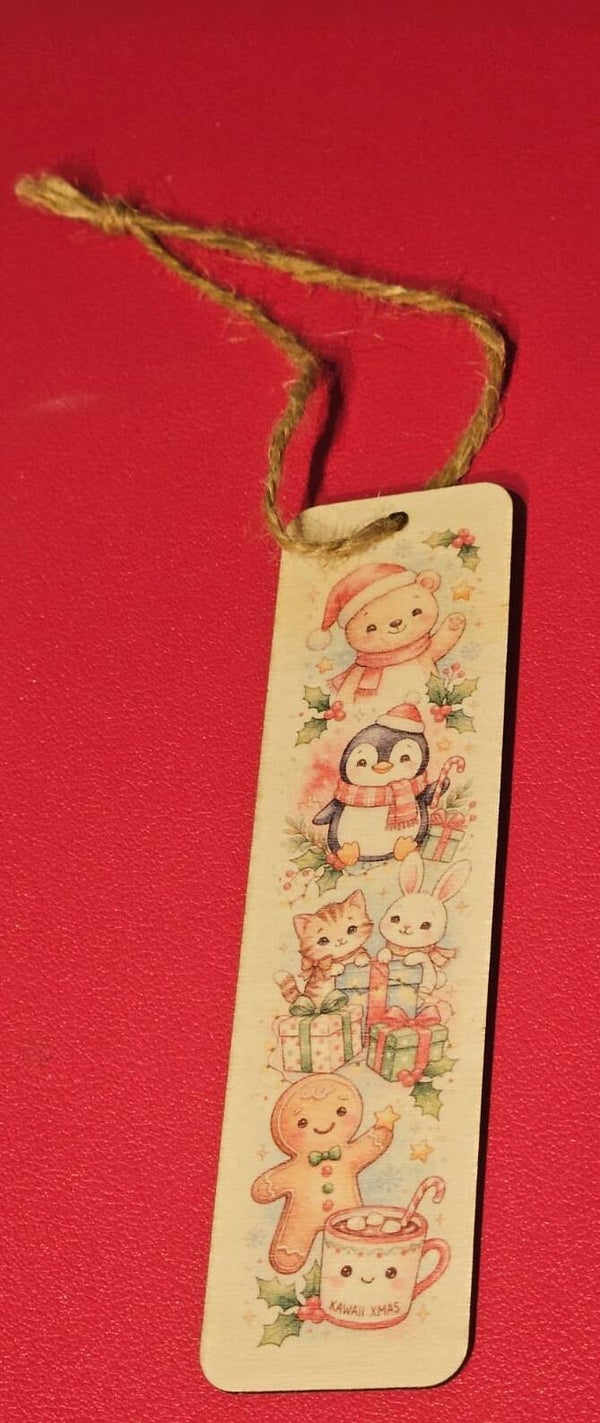 Segnalibro in Legno Kawaii Xmas – Sereniu® (12x3 cm)