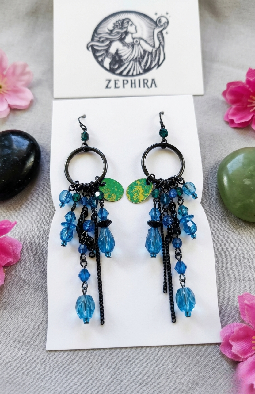 Blauw bohemian oorbellen