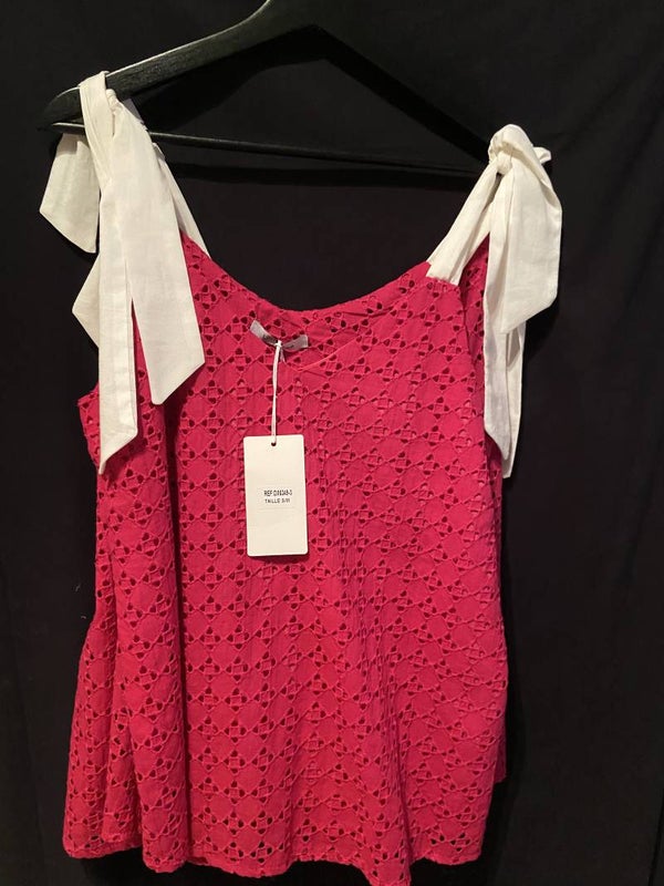 Top fuchsia witte strikken 