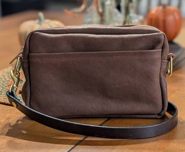 Zippered leather cross body bag