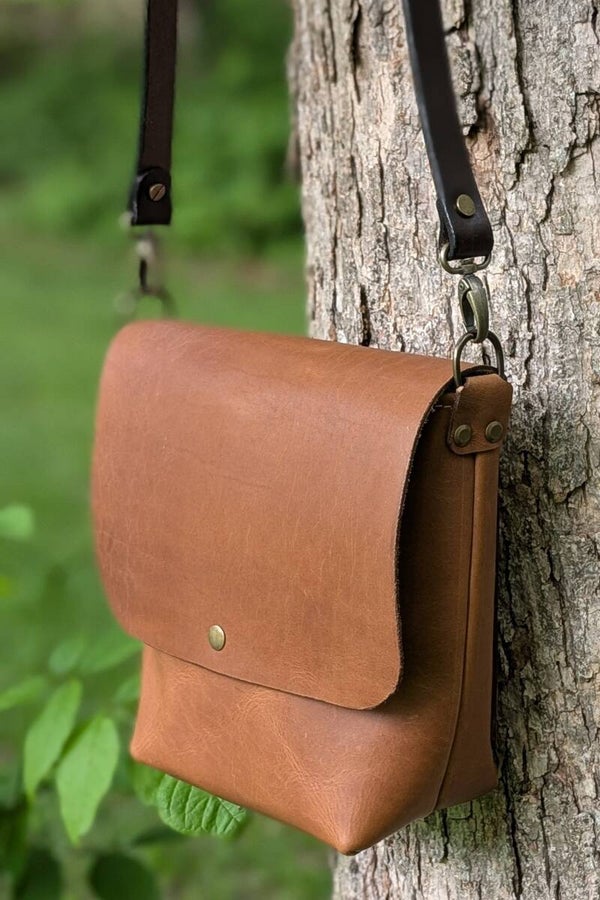 Handcrafted leather cross body messenger bag