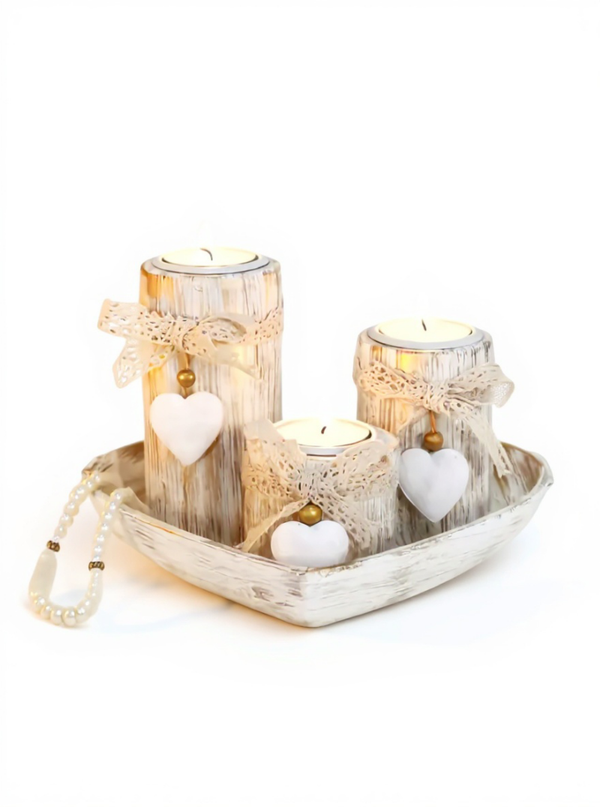 Romantic Heart – Theelichthouder Set op Hartschaal