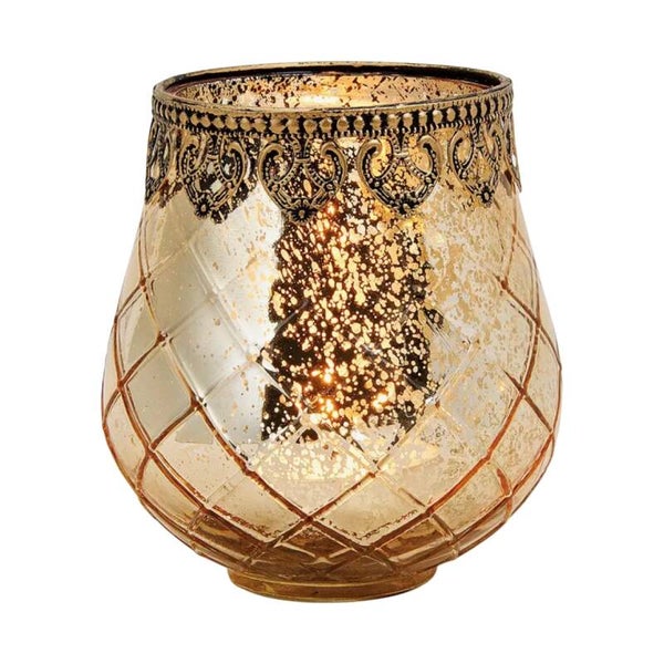 Luxe Glazen windlicht Goud met Ornament Rand