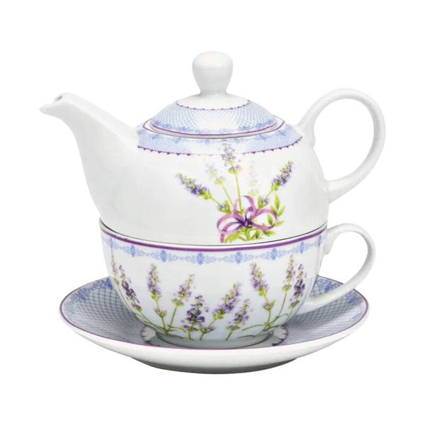 Theepot met kop en schotel Lavendel