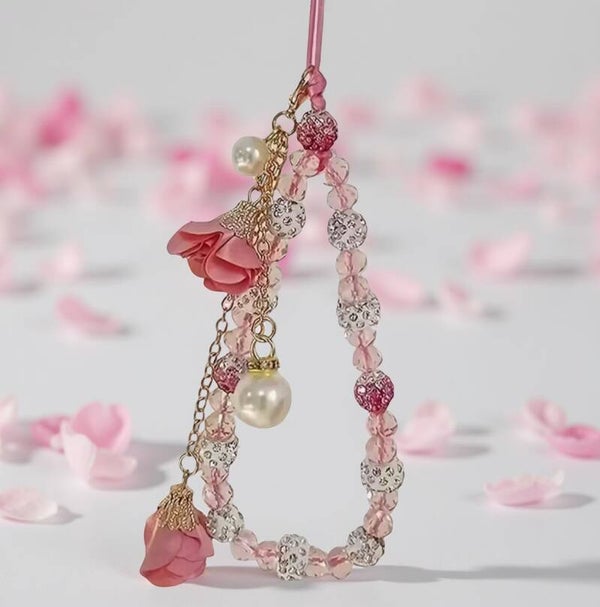 Telefoonkoord – Roze Kristal & Roosjes