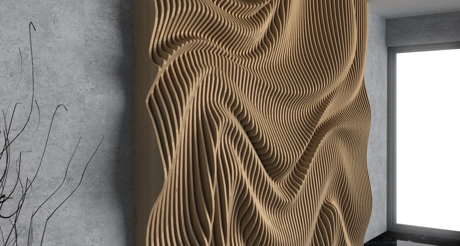 Parametric Wave Wall Art Panel – Abstract CNC Wood Sculpture