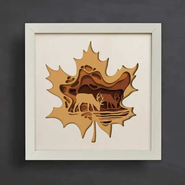 Forest Within – Deer in Maple Leaf Layered Wall Art